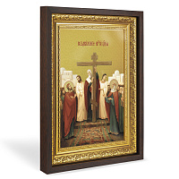 Икона Воздвижения Креста Господня, в широком багете, цвет "темный дуб", на холсте, с золочением, №2