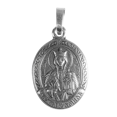 Образок мельхиоровый с ликом благоверной княгини Людмилы Чешской, серебрение фото 2