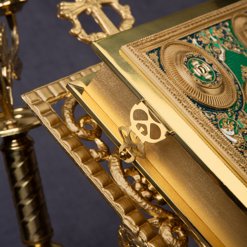 Евангелие напрестольное зеленое, полный оклад "под золото", 24х31 см фото 5