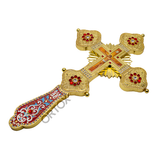Крест напрестольный / требный с подставкой, латунь, фианиты, эмаль фото 4