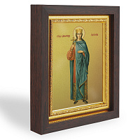 Икона великомученицы Екатерины, в узком багете, цвет "темный дуб", на холсте, с золочением