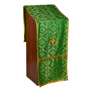 Накидка на аналой "Крест" зеленая, шелк "Лавр", золотая тесьма, бахрома, 57х204 см (шелк "Лавр")