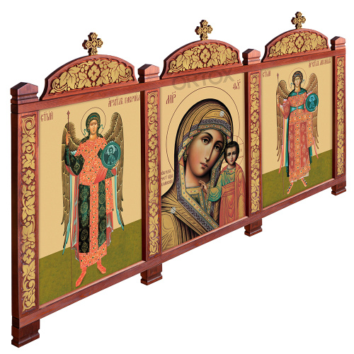 Киот настенный "Суздальский", цвет "кипарис" с золотом (поталь), три модуля фото 13
