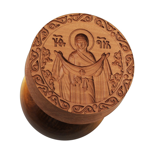 Печать для просфор с иконой "Покров Пресвятой Богородицы", деревянная фото 2