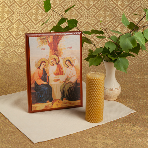 Икона Святой Троицы, на дереве, цвет "кипарис", на холсте, с золочением, №2 фото 3