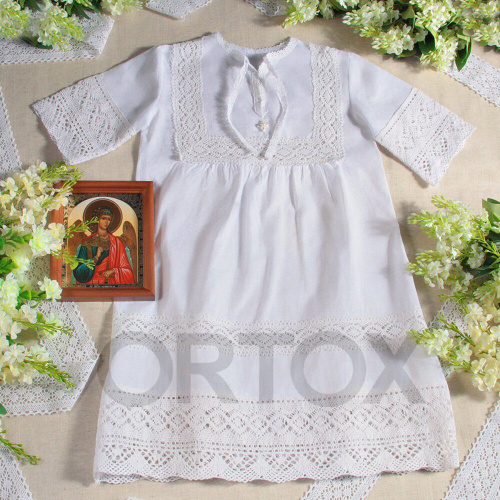 Рубашка для крещения "Дашенька" белая из батиста, размер в ассортименте фото 5