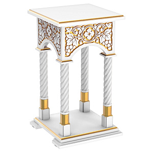 Подставка церковная выносная "Суздальская", белая с золотом (патина), колонны, резьба, 46х46х80 см (ясень)
