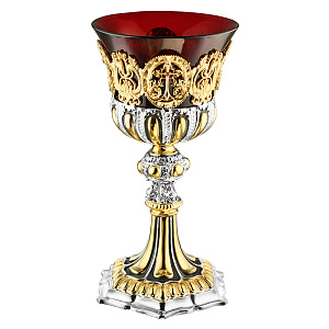 Лампада настольная латунная с позолотой, 11х22,5 см (красный стаканчик)