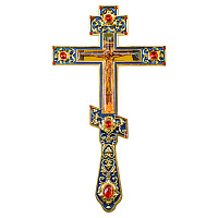 Крест напрестольный, цинковый сплав, синяя эмаль, красные камни, 14,5х26 см, У-1367