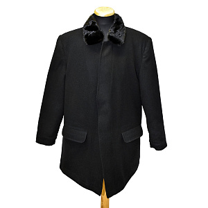 Пальто мужское утепленное черное, кашемир, с прорезными карманами (отложной ворот)