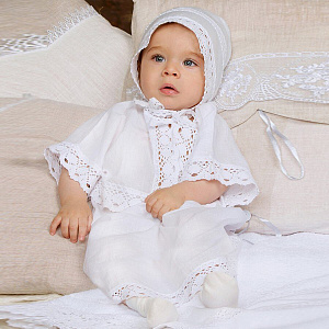 Комплект для крещения "Классика" белый: рубашка и чепчик, размер 62 (кружево, вышивка)