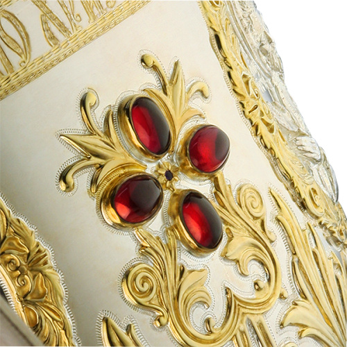 Потир "Богородичный" на 3 л, серебряный, с фрагментарной позолотой, с аметистами и корундами фото 3 Потир "Богородичный" на 3 л, серебряный, с фрагментарной позолотой, с аметистами и корундами фото 3