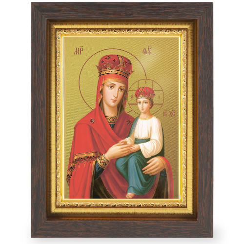 Икона Божией Матери "Споручница Грешных", в узком багете, цвет "темный дуб", на холсте, с золочением фото 2