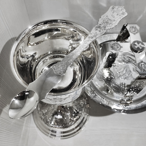 Евхаристический набор из 4 предметов №1, серебряный, ручная гравировка, оксидирование фото 12