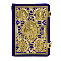 Евангелие требное среднее синее, оклад "под золото", бархат, эмаль, 17х22 см