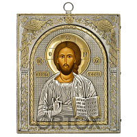 Икона Спасителя "Господь Вседержитель" AFON SILVER, 15х17 см, дерево, металл (античная риза)