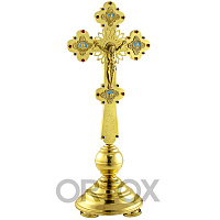 Крест напрестольный латунный с подставкой, 28х23х68 см, гравировка, эмаль