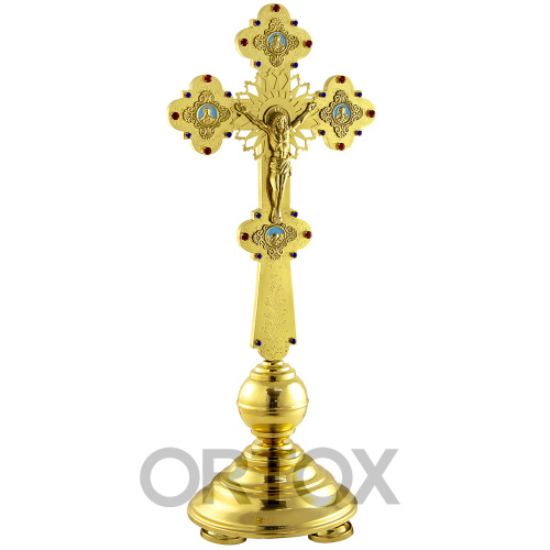 Крест настольный с подставкой, 28х23х68 см, гравировка, эмаль