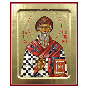 Икона святителя Спиридона Тримифунтского, на дереве, золочение (поталь), 12,5х16 см (лак)