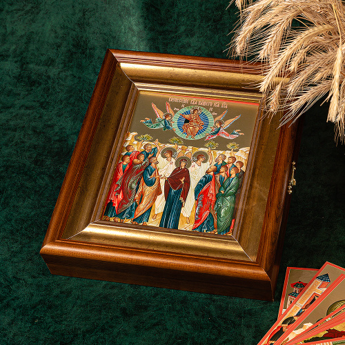 Комплект икон "Двунадесятые праздники" в киоте (широкий багет с золочением), 13 икон, 17,2х20,8 см, картон фото 3