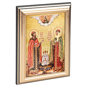 Икона благоверных князей Петра и Февронии Муромских в пластиковой рамке, 13х1,5х18 см (стекло, картон)