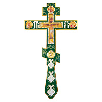 Крест напрестольный, цинковый сплав, зеленая эмаль, камни, 14,5х26 см, У-1345