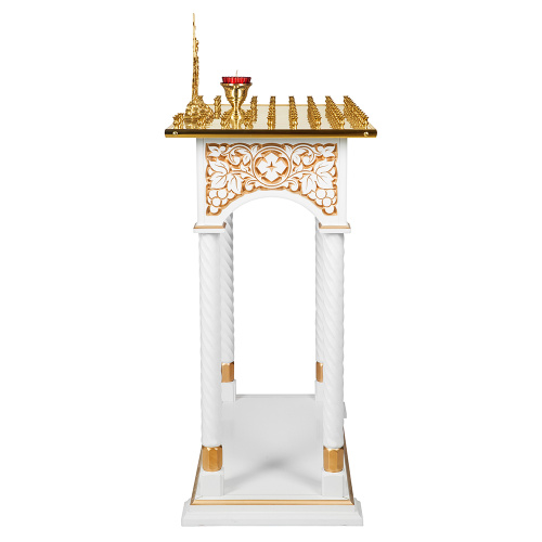 Панихидный стол на 70-100 свечей "Суздальский" белый с золотом (патина), колонны, резьба фото 9