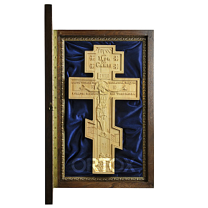 Киот с выносным крестом на бархате (синяя ткань)