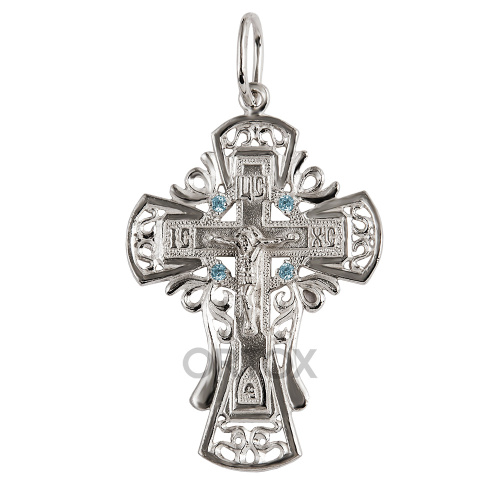 Нательный крестик серебряный №58 с фианитом, литье фото 2
