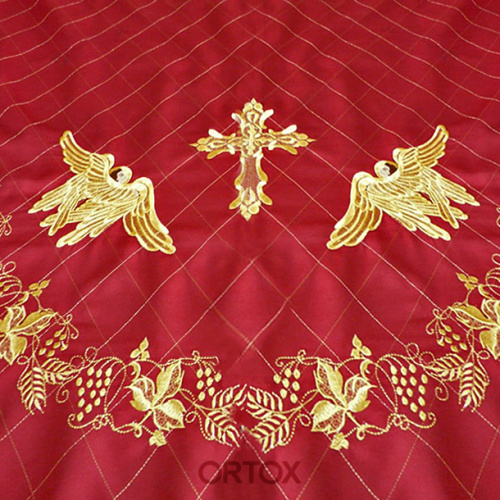 Катапетасма с вышитыми херувимами и вышивкой "Виноград", атласный шелк, 140х320 см фото 2