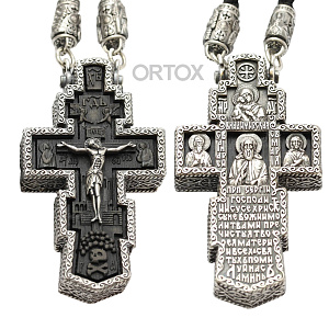Нательный крест деревянный в серебряном окладе, 3,8х6,9 см (с гайтаном)