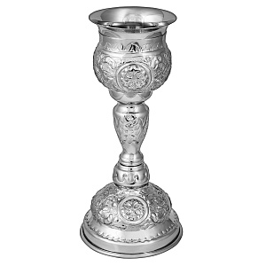 Потир № 28 на 0,1 л, латунь, нержавеющая сталь, никелирование, 9,5х20 см (чеканка)