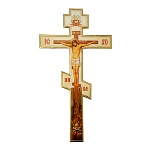 Крест напрестольный латунный с позолотой, 17х30,5 см (цветная печать)