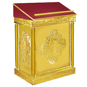 Аналой центральный "Иерусалимский", чеканка, 87х52х120 см (без дверки, красная ткань)