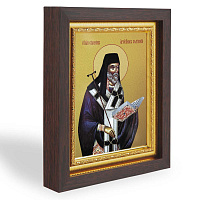 Икона святителя Симеона Солунского, в узком багете, цвет "темный дуб", на холсте, с золочением