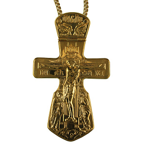 Крест наперсный "Голгофа" серебряный в позолоте, с цепью, высота 12,5 см (вес 236.37 г)