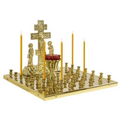 Крышка панихидного стола на 36 свечей с литой Голгофой, 40х40 см фото 8