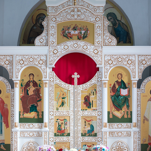 Иконостас одноярусный (Саратовская обл.), белый с золотом (патина), 488х378х22 см фото 7