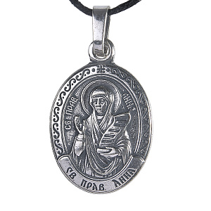 Образок мельхиоровый с ликом праведной Анны Пророчицы, серебрение (средний вес 5 г)