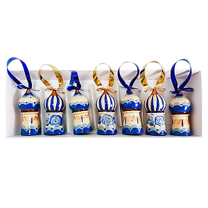 Набор пасхальный "Купола", комплект из 7 штук, дерево, ручная роспись (Гжель)