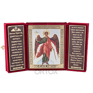 Складень с ликом Ангела Хранителя, 14х17 см, бархат (бордовый)