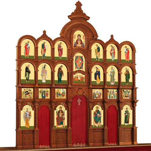 Иконостас деревянный резной "Владимирский" четырехъярусный, цвет "кипарис", 690х730х45 см фото 3 Иконостас деревянный резной "Владимирский" четырехъярусный, цвет "кипарис", 690х730х45 см фото 3