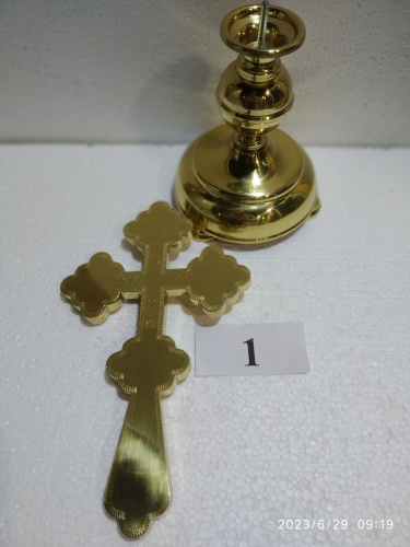 Крест настольный латунный с подставкой, эмаль, 15х41 см, У-0647 фото 4