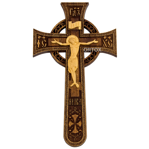 Крест напрестольный "Новгородский" деревянный прорезной, 17х30 см фото 3