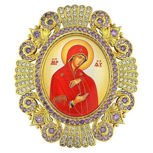 Накладки на митру (комплект из 4 штук) из ювелирного сплава в позолоте, с фианитами, №9 фото 3