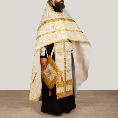 Иерейское облачение, парча "Афон", белое с золотом фото 9