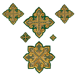 Набор крестов для иерейского облачения зеленый, золотая нить (фильц)