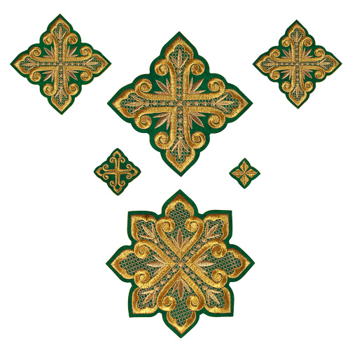 Набор крестов для иерейского облачения зеленый, золотая нить Набор крестов для иерейского облачения зеленый, золотая нить