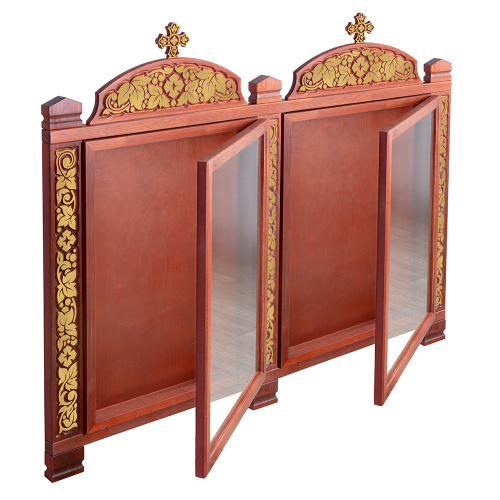 Киот настенный "Суздальский", цвет "кипарис" с золотом (поталь), два модуля фото 7