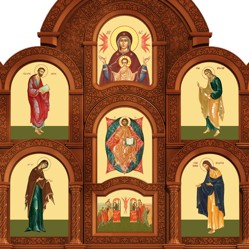 Иконостас деревянный резной "Владимирский" четырехъярусный, цвет "кипарис", 690х730х45 см фото 9 Иконостас деревянный резной "Владимирский" четырехъярусный, цвет "кипарис", 690х730х45 см фото 9